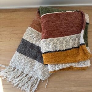 Shabby Chic Multicolor Striped Throw Blanket - Rust, Mustard, Olive, Gray, Cream